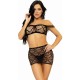 LEG AVENUE CONJUNTO 3 PIEZAS TOP, FALDA Y TANGA - NEGRO