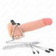  ANILLO PENE TRIPLE METAL CROMADO 3.8 CM A 5 CM CADENA METAL 26 CM Y PINZAS PARA PEZONES MODELO 2 - KINK 