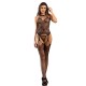BODYSTOCKING CROTCHLESS DE REJILLA CON DETALLES FLORALES Y CUELLO HALTER NEGRO TALLA ÚNICA - SUBBLIME  952136