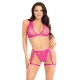 Top de Bra de encaje y panty con ligueros talla única 86148 - Leg Avenue