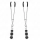  PINZAS PARA PEZONES PLATEADA FINA CON TRIPLE BOLA DE VIDRIO NEGRO 7 CM - KINK 