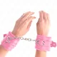  MUÑEQUERAS FORRADAS CON AGUJEROS CUADRADOS ROSA Y CORREA ROSA AJUSTABLE 1729 CM X 6 CM - KINK 