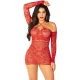  MINIVESTIDO DE REJILLA CON HOMBROS DESCUBIERTOS Y MANGA LARGA ROJO - LEG AVENUE 