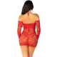  MINIVESTIDO DE REJILLA CON HOMBROS DESCUBIERTOS Y MANGA LARGA ROJO - LEG AVENUE 