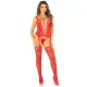  CAMISOLA + MEDIAS + TANGA DE REJILLA ROJO TALLA ÚNICA - LEG AVENUE 
